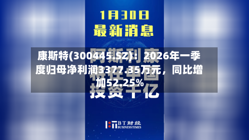 康斯特(300445.SZ)：2026年一季度归母净利润3377.35万元，同比增加52.25%