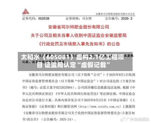 太和水（605081）虚构2.1亿工程项目 证监局认定“虚假记载”-第2张图片
