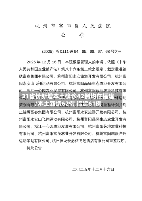 31省份新增本土确诊42例均在福建/本土新增62例 福建61例-第2张图片