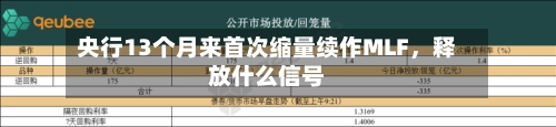 央行13个月来首次缩量续作MLF，释放什么信号