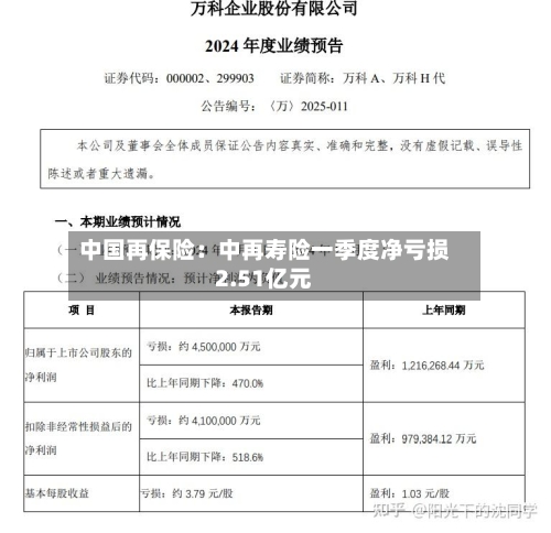 中国再保险：中再寿险一季度净亏损2.51亿元