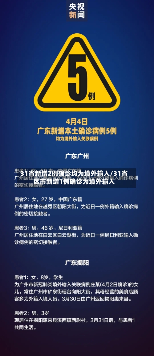 31省新增2例确诊均为境外输入/31省区市新增1例确诊为境外输入