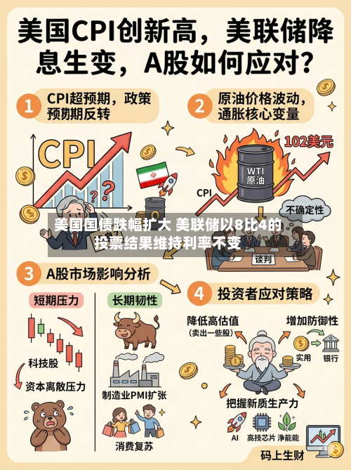 美国国债跌幅扩大 美联储以8比4的投票结果维持利率不变