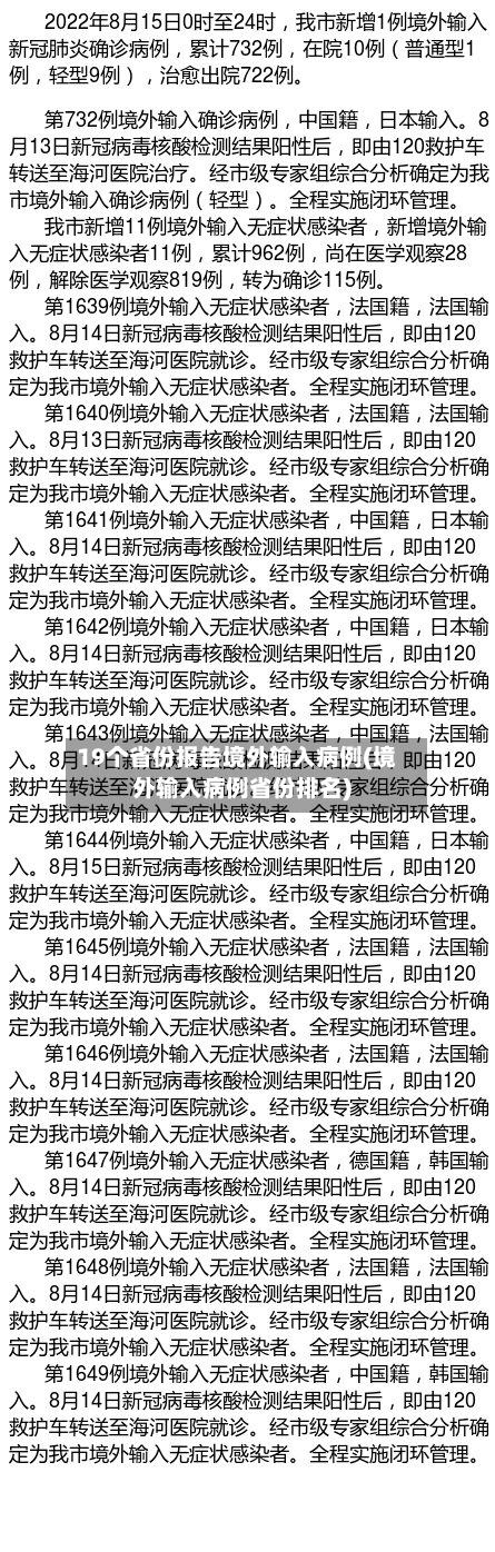 19个省份报告境外输入病例(境外输入病例省份排名)