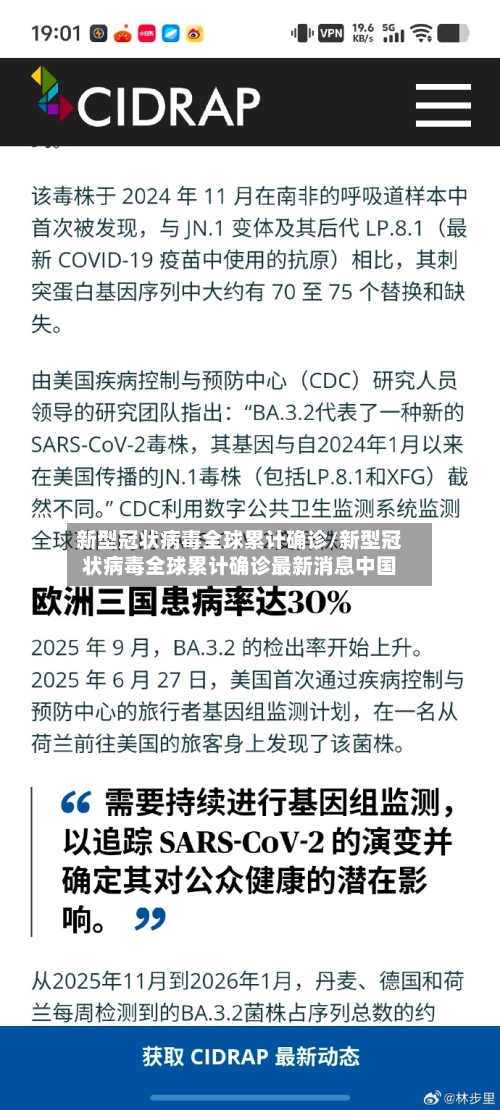 新型冠状病毒全球累计确诊/新型冠状病毒全球累计确诊最新消息中国