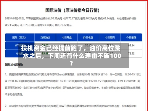 投机资金已经提前跑了，油价高位跳水之后	，下周还有什么理由不破100？-第2张图片