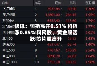 快讯：恒指高开0.51% 科指涨0.85% 科网股、黄金股活跃 芯片股高开-第3张图片