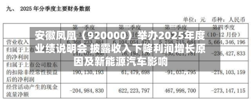 安徽凤凰（920000）举办2025年度业绩说明会 披露收入下降利润增长原因及新能源汽车影响-第3张图片
