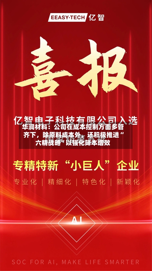 华润材料：公司在成本控制方面多管齐下，除原料成本外	，还积极推进“六精战略”以强化降本增效-第2张图片