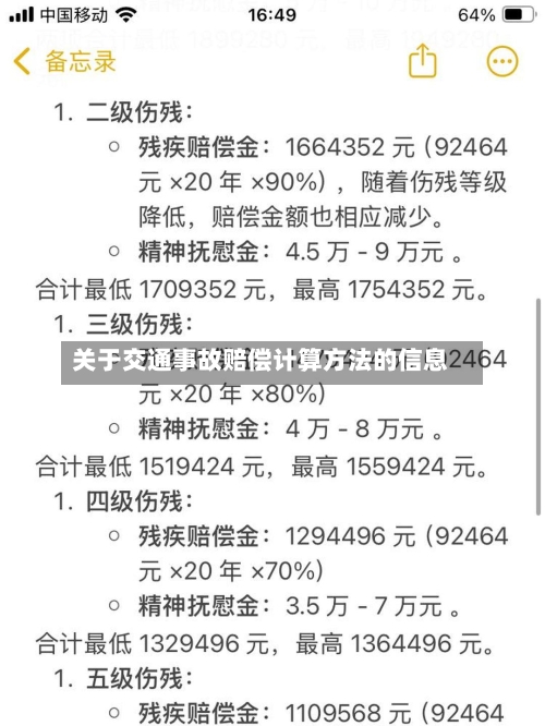 关于交通事故赔偿计算方法的信息