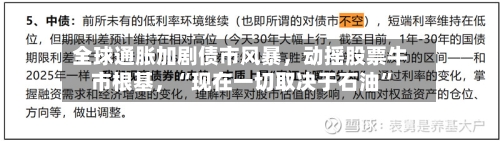 全球通胀加剧债市风暴，动摇股票牛市根基，“现在一切取决于石油”